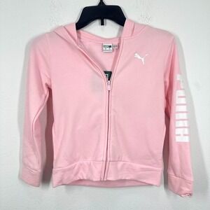 Puma Light Pink Girls Full Zip Hooded Sweatshirt Logo Athletic School NWT